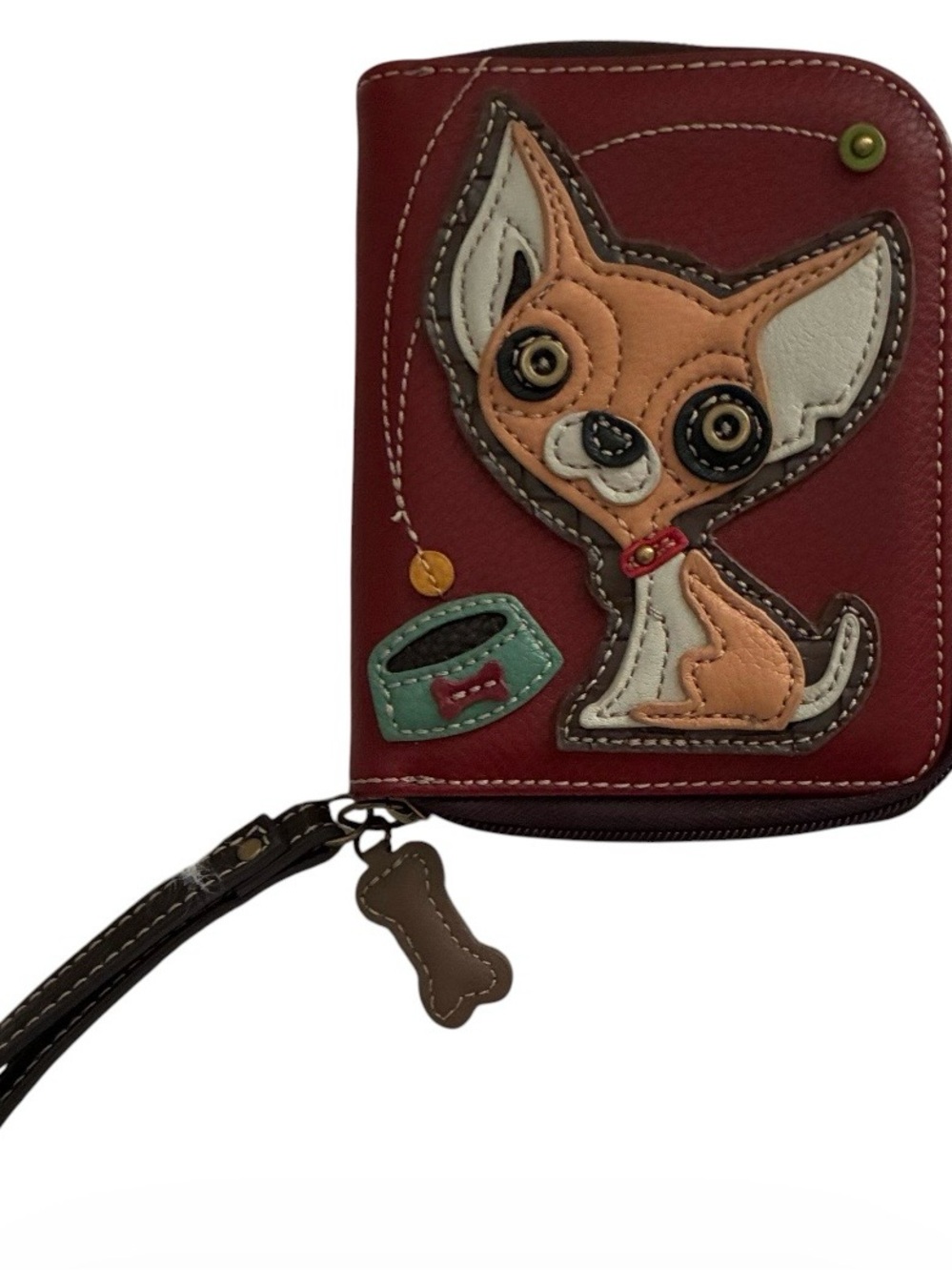 Chala Chihuahua Zip-Around Wristlet Wallet in burgundy